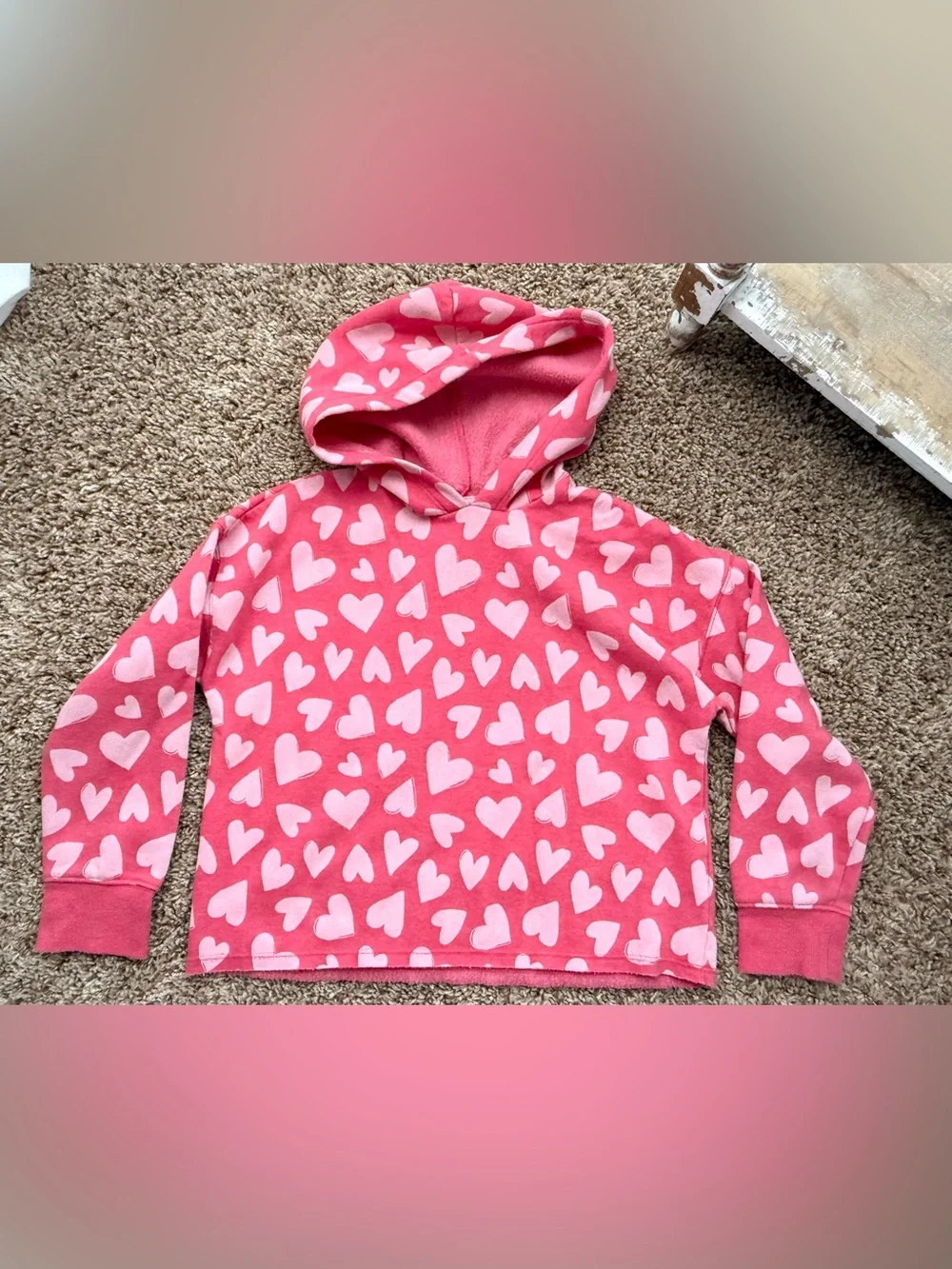 Old Navy Girls Pink Heart Print Pullover Hoodie Size 8